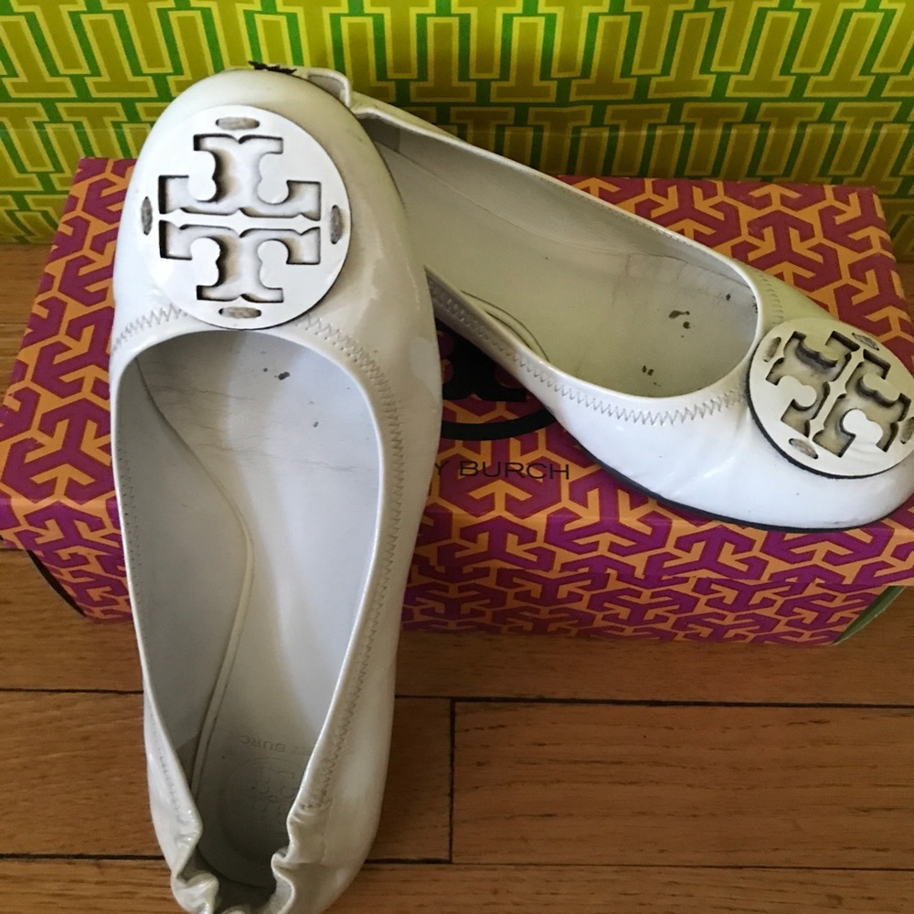 Tory Burch white patent leather flats reva ballet